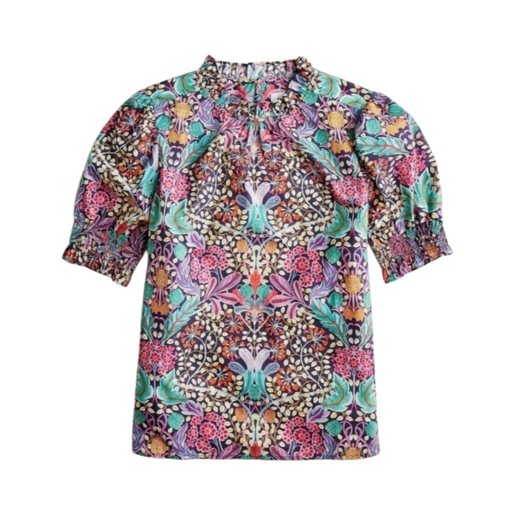 J. Crew Multi-Color Floral Print Puff Sleeve Blouse